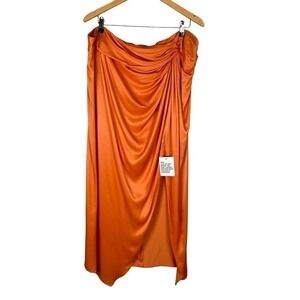 NWT ASOS EDITION Curve Satin Knot Front Midi Skirt With Split‎ Spicy Orange, 18